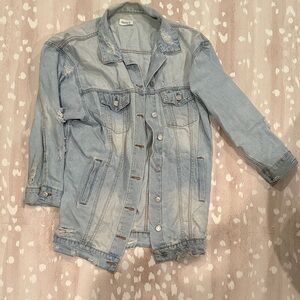 Oversized Light Blue Distressed Light Weight Denim Jacket